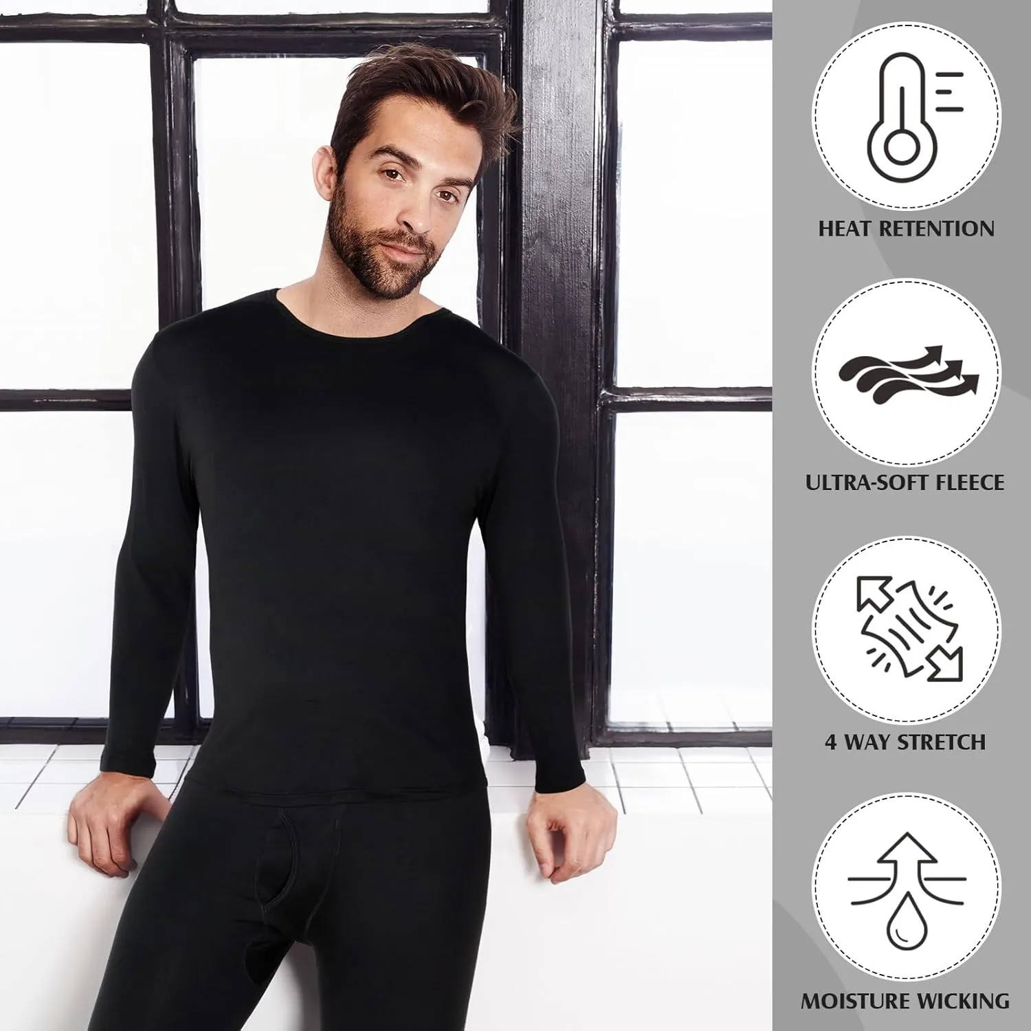 Patelai 3 Sets Men's Thermal Underwear Long Johns Base Layer with Fleece Lined for Winter Cold Weather