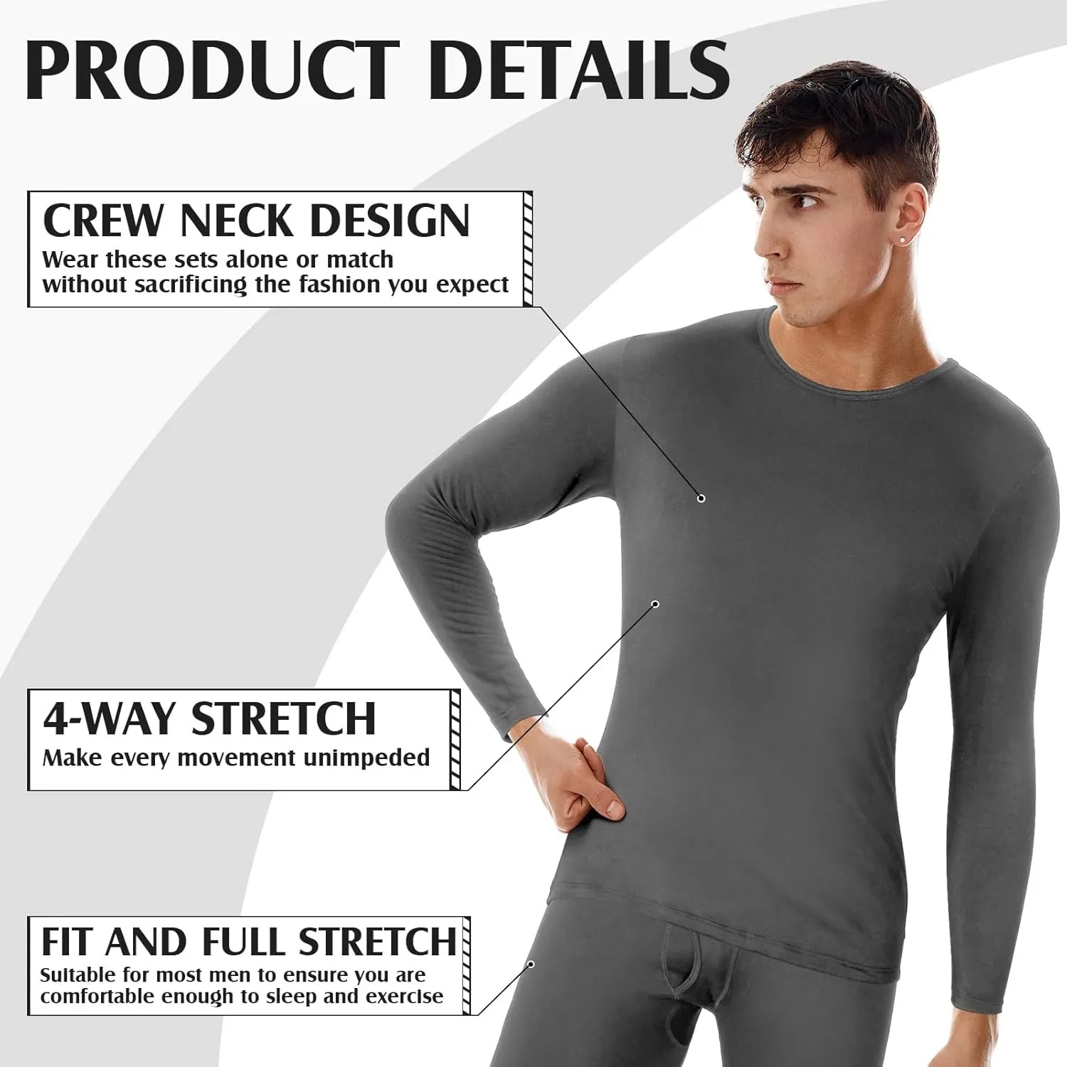 Patelai 3 Sets Men's Thermal Underwear Long Johns Base Layer with Fleece Lined for Winter Cold Weather