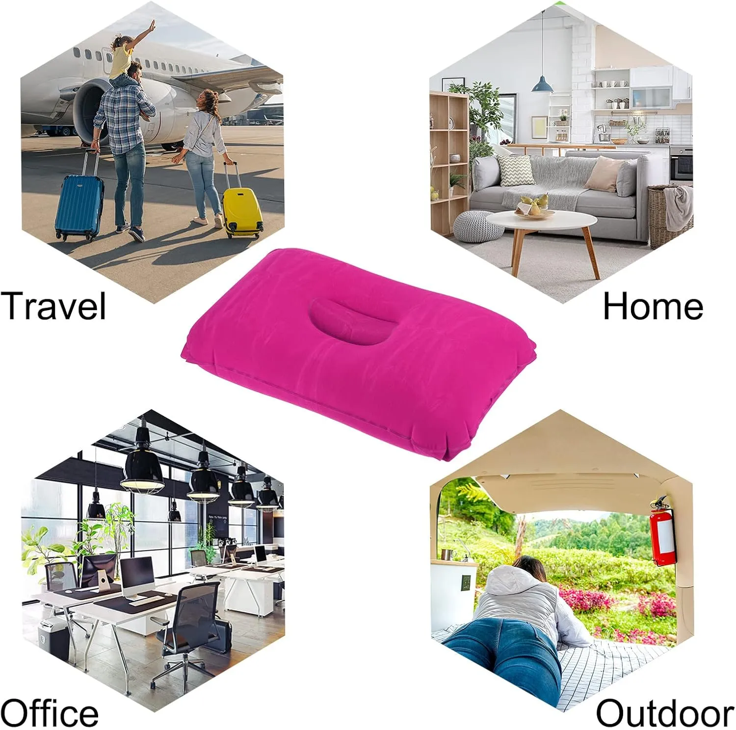 PATIKIL Inflatable Pillow, 4 Pack Ultralight Camping Travel Pillow Desk Rest Neck Support for Hiking Backpacking Office, Pink