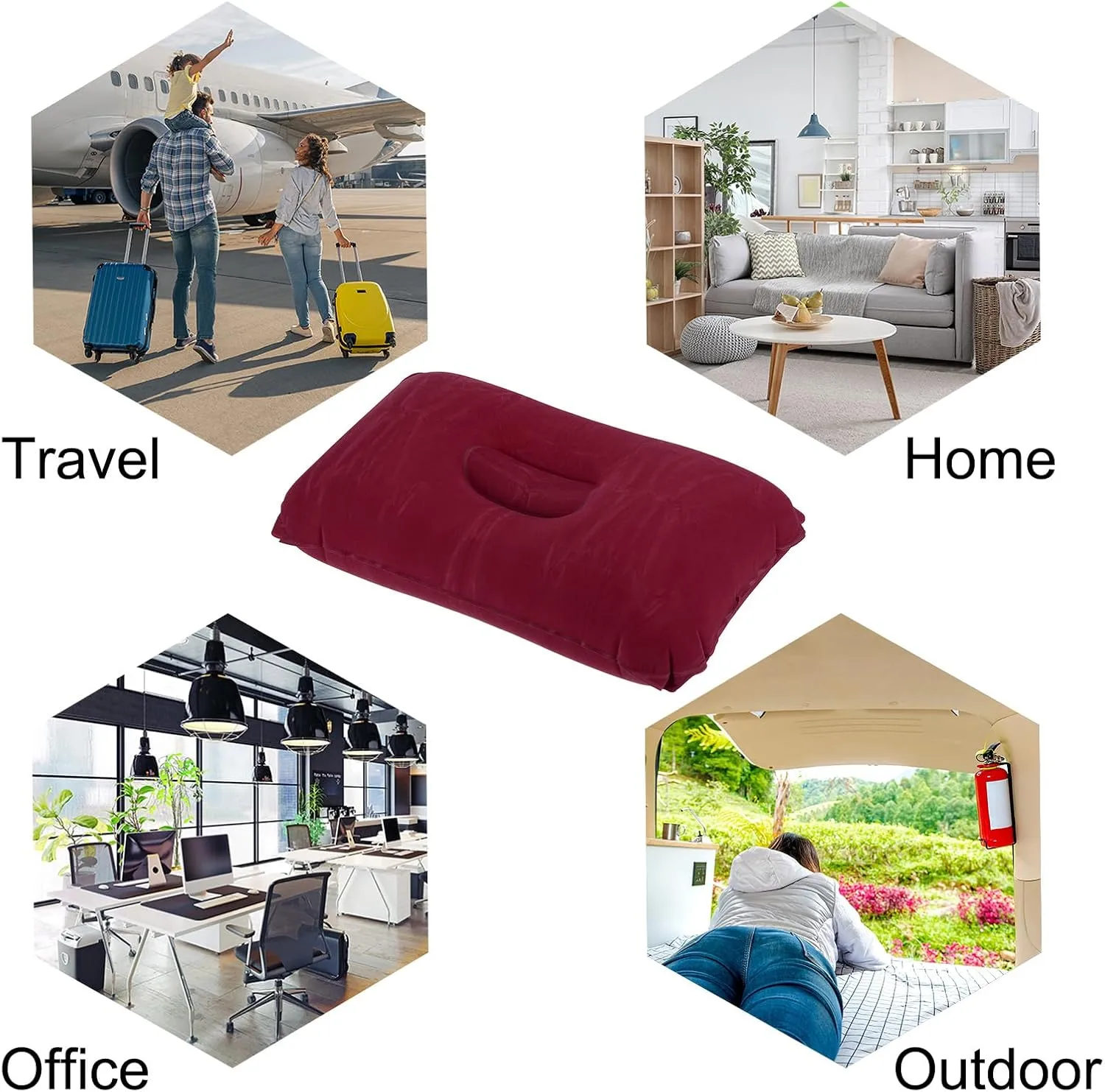 PATIKIL Inflatable Pillow, 4 Pack Ultralight Camping Travel Pillow Desk Rest Neck Support for Hiking Backpacking Office, Wine Red