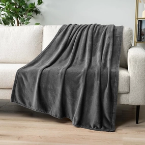 PAVILIA Grey Fleece Throw Blanket for Couch Twin Size, Dark Charcoal Super Soft Fuzzy Flannel Throw for Sofa, Luxury Plush Microfiber Blanket Twin Bed, Home Decorative Velvet Gift Blanket, 60x80