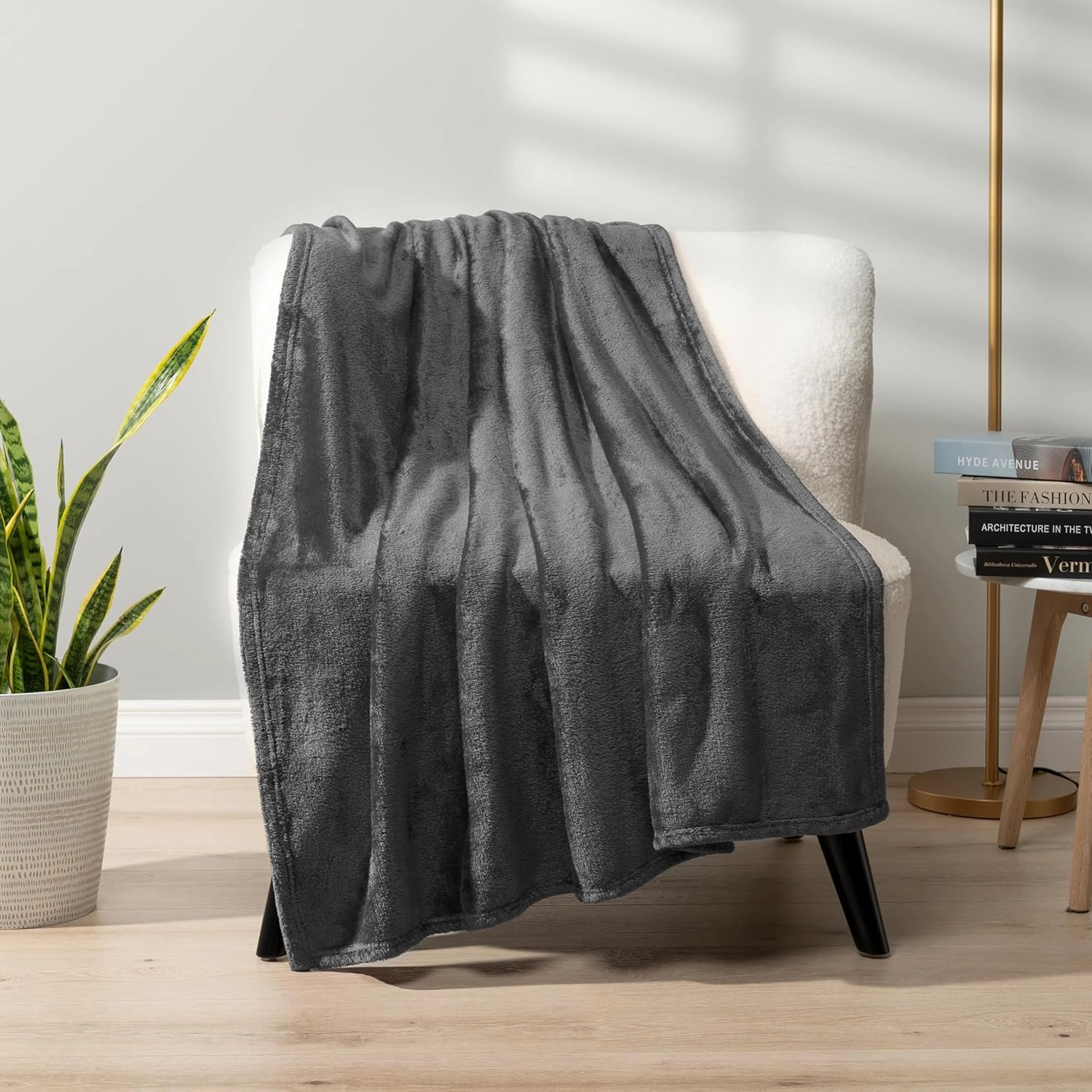 PAVILIA Grey Fleece Throw Blanket for Couch Twin Size, Dark Charcoal Super Soft Fuzzy Flannel Throw for Sofa, Luxury Plush Microfiber Blanket Twin Bed, Home Decorative Velvet Gift Blanket, 60x80