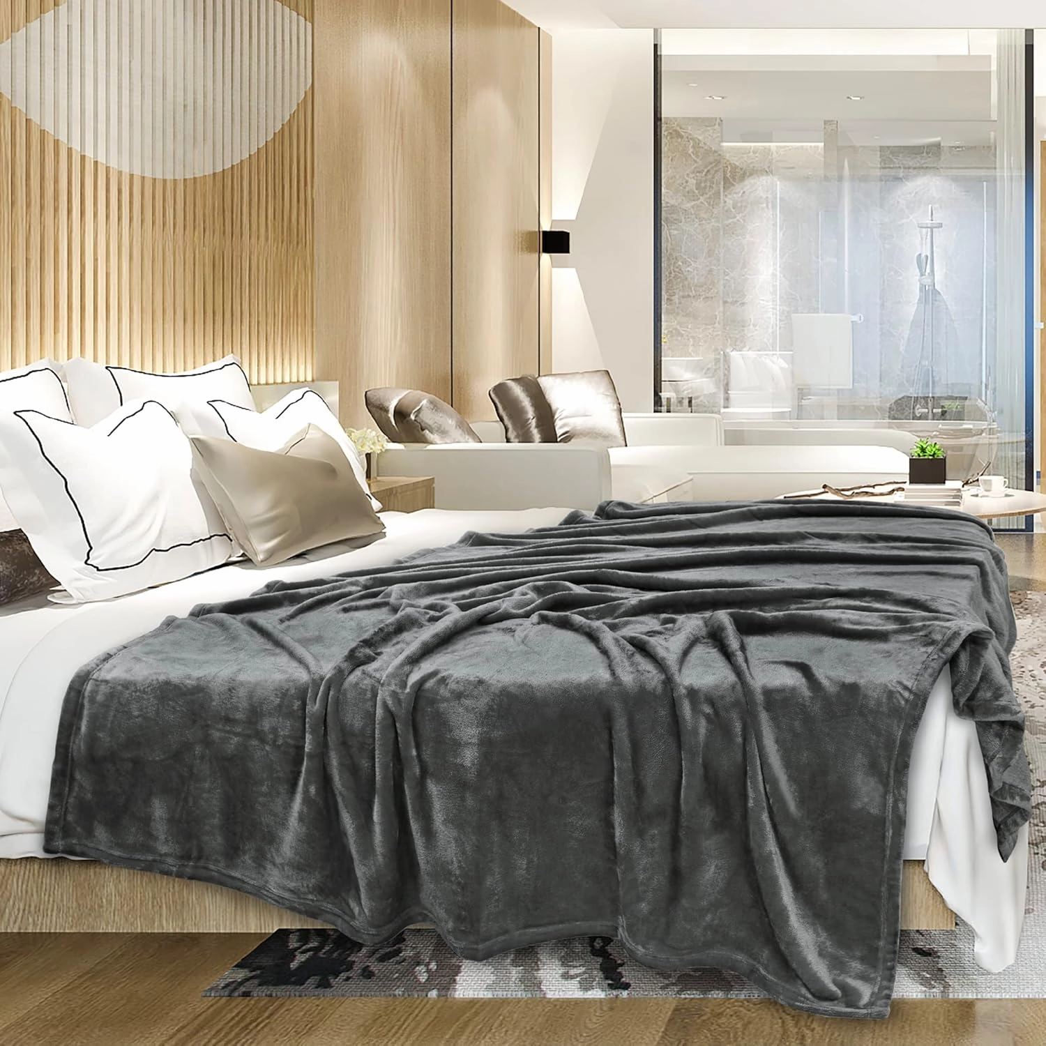 PAVILIA Grey Fleece Throw Blanket for Couch Twin Size, Dark Charcoal Super Soft Fuzzy Flannel Throw for Sofa, Luxury Plush Microfiber Blanket Twin Bed, Home Decorative Velvet Gift Blanket, 60x80