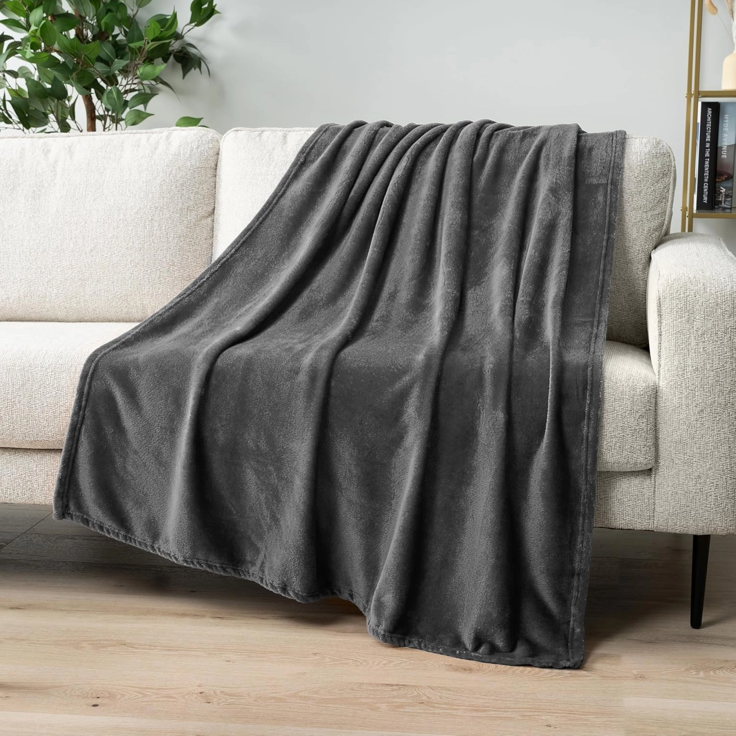 PAVILIA Grey Fleece Throw Blanket for Couch Twin Size, Dark Charcoal Super Soft Fuzzy Flannel Throw for Sofa, Luxury Plush Microfiber Blanket Twin Bed, Home Decorative Velvet Gift Blanket, 60x80