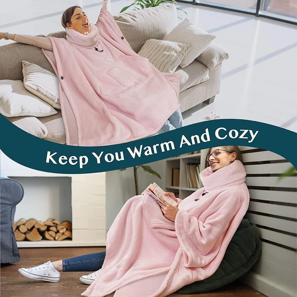 PAVILIA Wearable Blanket Poncho Women Men, Oversized Hoodie Sweatshirt Sweater Neck Warmer, Fleece Soft Hug Sleep Pod Adult