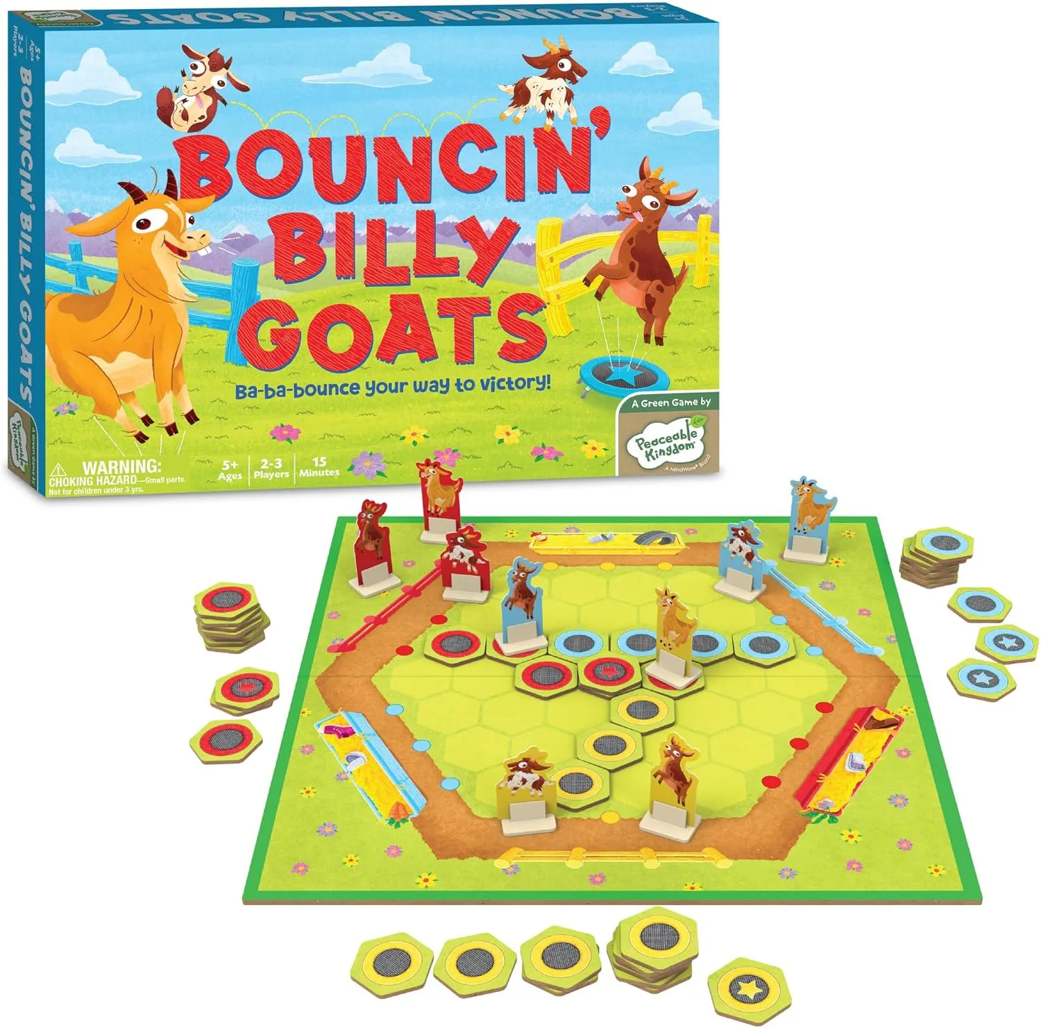 Peaceable Kingdom Bouncin’ Billy Goats Family Board Game - Practice Strategy with Family Games for Kids and Adults
