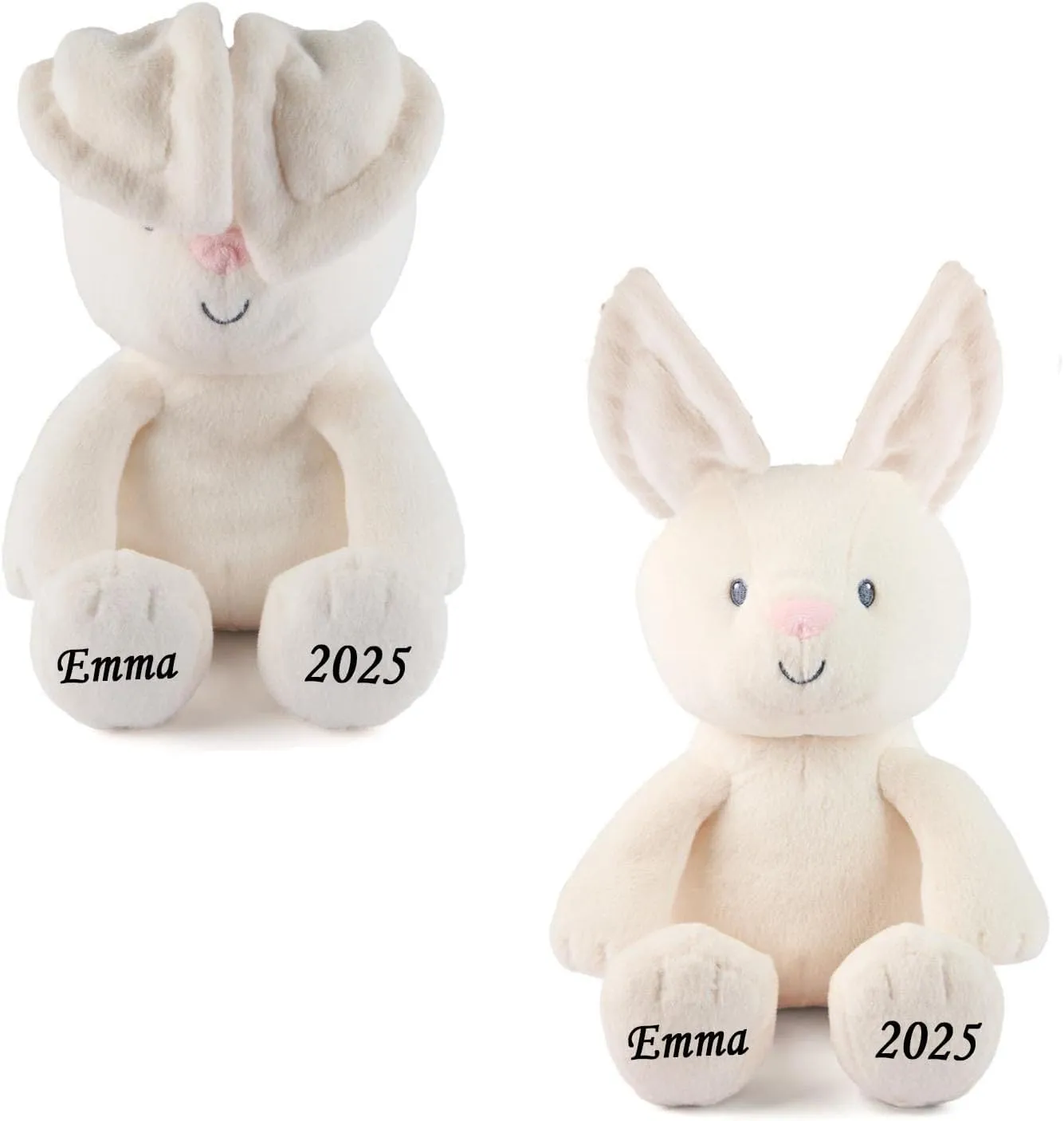 Peek-a-Boo Baby Stuffed Animal Toys Interactive Squeeze Play Plush Animals for Baby Boy or Girls Personalized with Custom Name (White Bunny)
