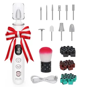 PELCAS Electric Nail File, 10 Speeds Cordless Nail Drill with LED Light, Portable Manicure and Pedicure Kit, Nail Grinder with LCD Screen For Human, Pet, Thick Toenails, Natural & Acrylic Nails