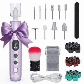 PELCAS Electric Nail Drills, 10 Speeds Cordless Nail File with LED Light, Portable Manicure & Pedicure Kit, Nail Grinder with LCD Screen for Human, Pet, Thick Toenails, Natural & Acrylic Nails Purple