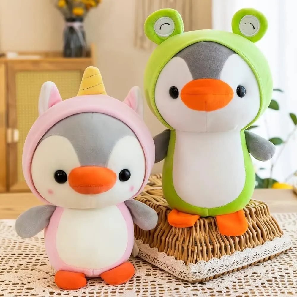 Penguin Frog Stuffed Animal in Cute Costume,Lovely Plushies Wearing Green Animal Outfit,Plush Toys as Gift for Girls Kids,Stuffed Animals for Daily 10 Inch