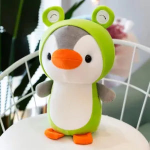 Penguin Frog Stuffed Animal in Cute Costume,Lovely Plushies Wearing Green Animal Outfit,Plush Toys as Gift for Girls Kids,Stuffed Animals for Daily 10 Inch