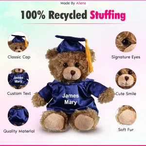 Personalized 2025 Graduation Mocha Teddy Bear – Custom Plush with Cap & Gown – 6 inch Cute Stuffed Animal for Graduates - Best Grad Gift for College High School Kindergarten Achievements (Royal Blue)