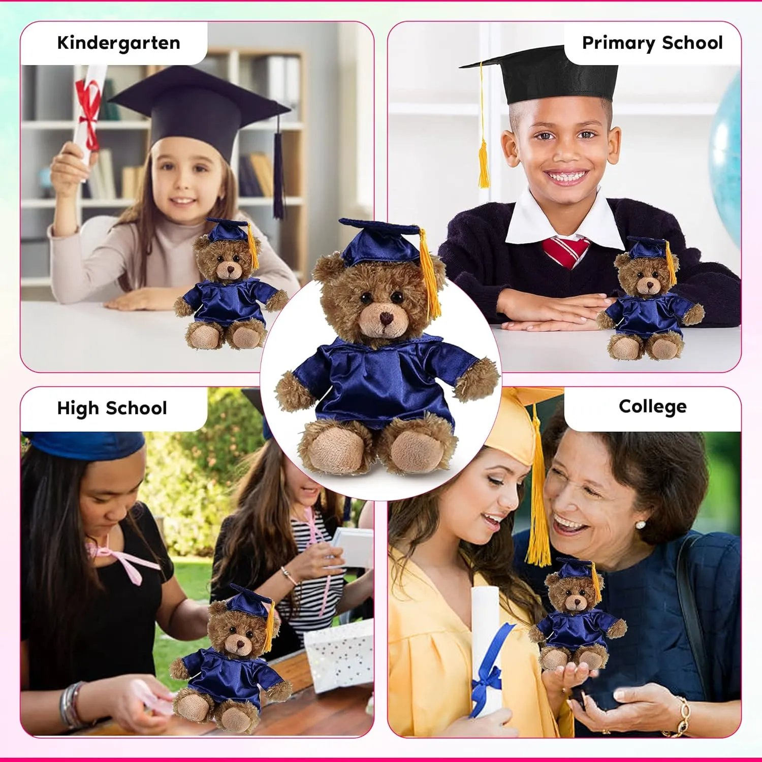 Personalized 2025 Graduation Mocha Teddy Bear – Custom Plush with Cap & Gown – 6 inch Cute Stuffed Animal for Graduates - Best Grad Gift for College High School Kindergarten Achievements (Royal Blue)