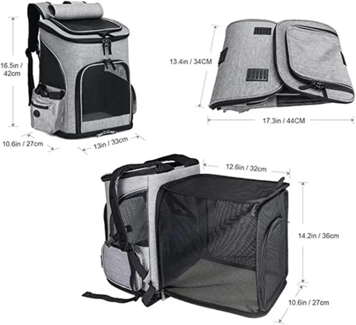 Pet Supplies Out Puppy Backpack Expandable Pet Bag Large Capacity Breathable Portable Cat Backpack Foldable Dog Bag(Gray)