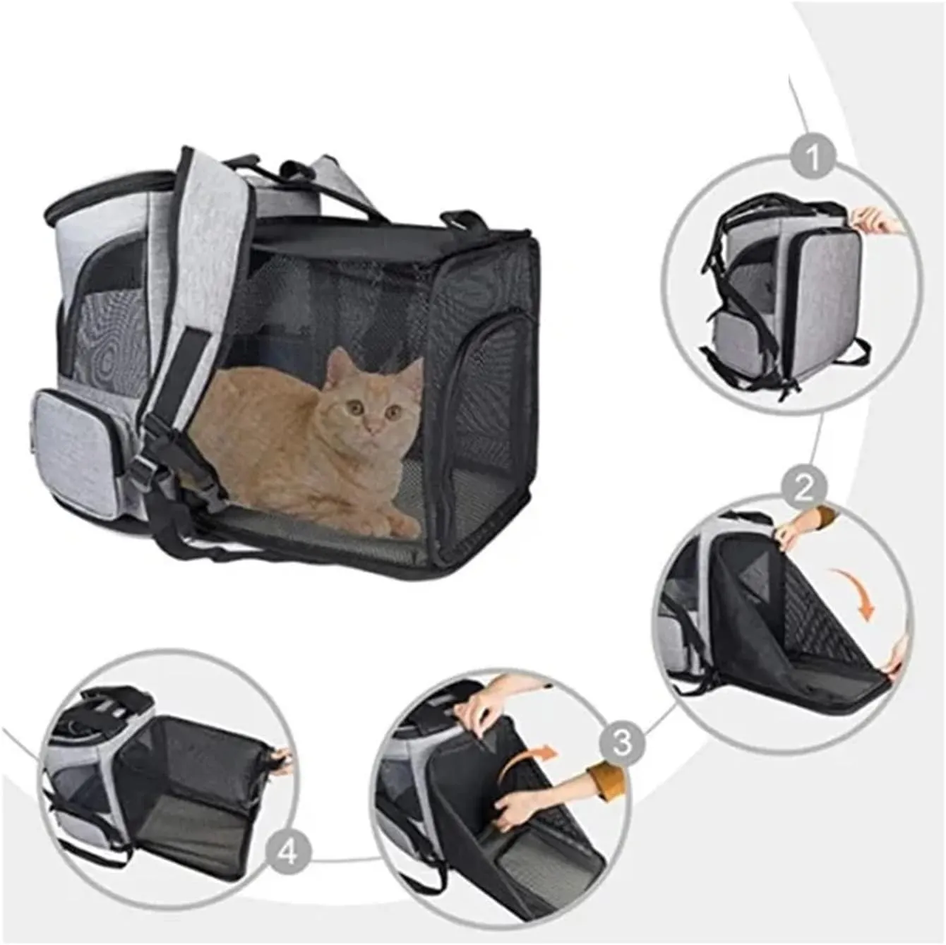 Pet Supplies Out Puppy Backpack Expandable Pet Bag Large Capacity Breathable Portable Cat Backpack Foldable Dog Bag(Gray)