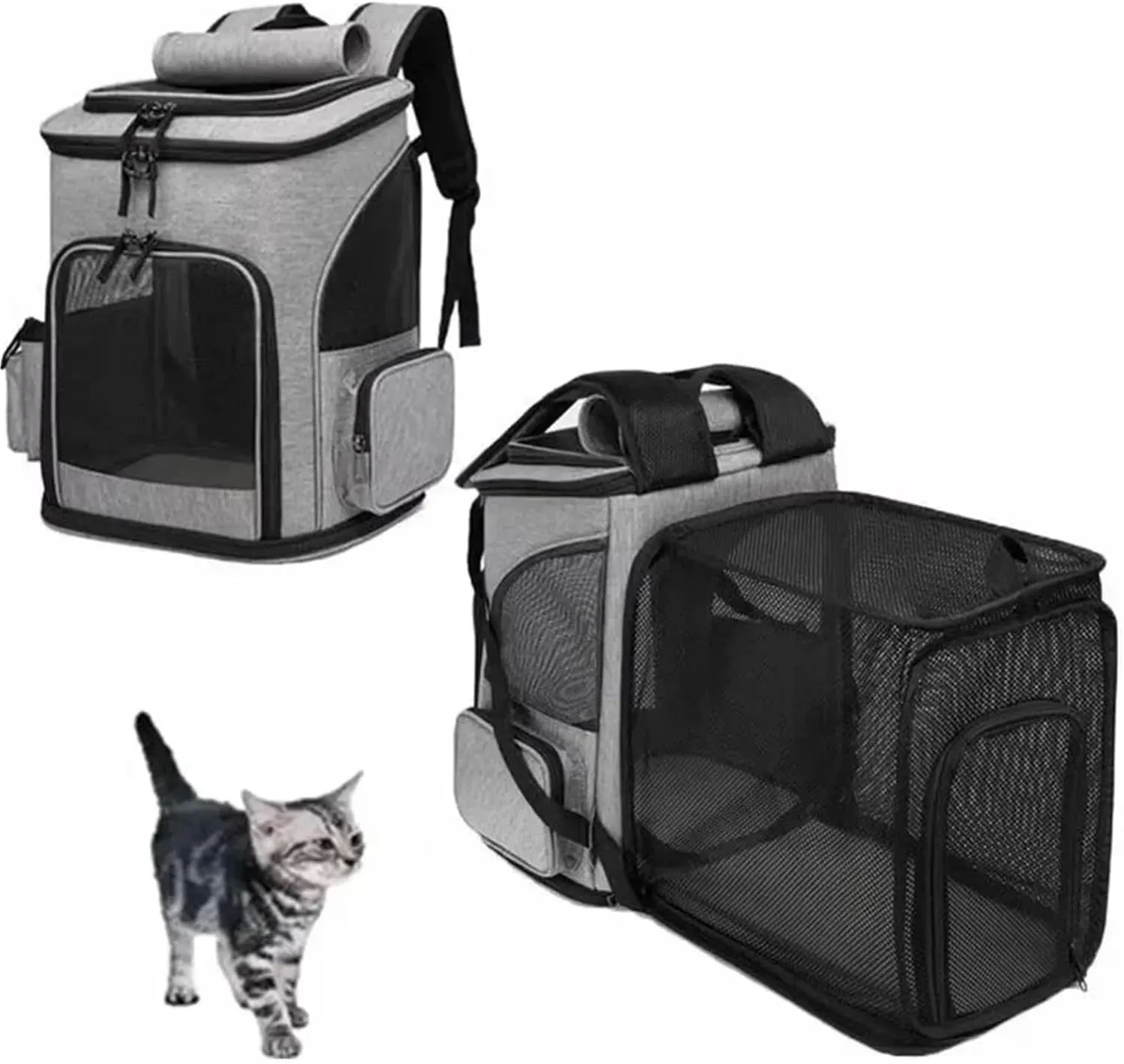 Pet Supplies Out Puppy Backpack Expandable Pet Bag Large Capacity Breathable Portable Cat Backpack Foldable Dog Bag(Gray)