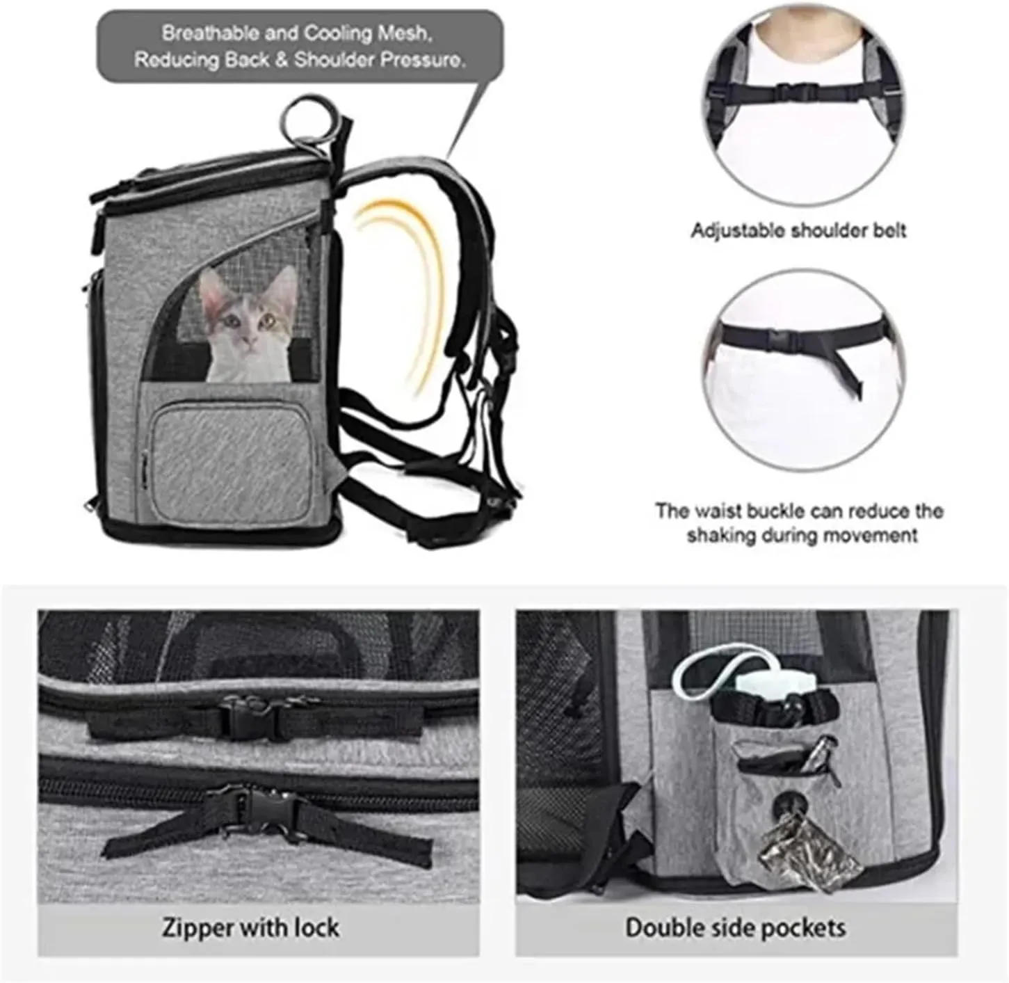 Pet Supplies Out Puppy Backpack Expandable Pet Bag Large Capacity Breathable Portable Cat Backpack Foldable Dog Bag(Gray)