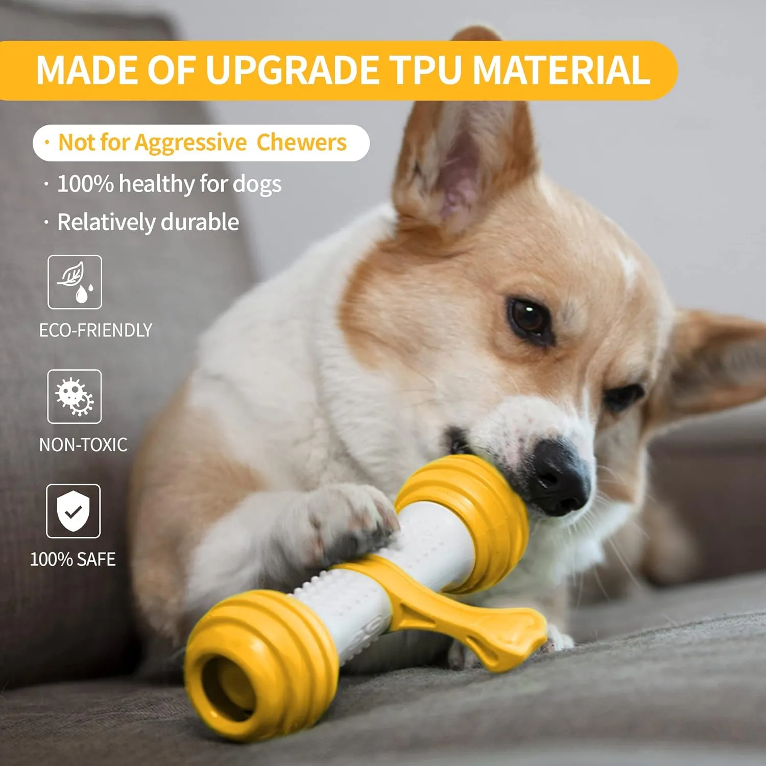 PETGEEK Interactive Dog Toys, Motion Activated Electronic Dog Toy Interactive Dog Bone Toys for Medium Large Dogs, USB Rechargeable Automatic Dog Toy for Boredom and Stimulating (Yellow)