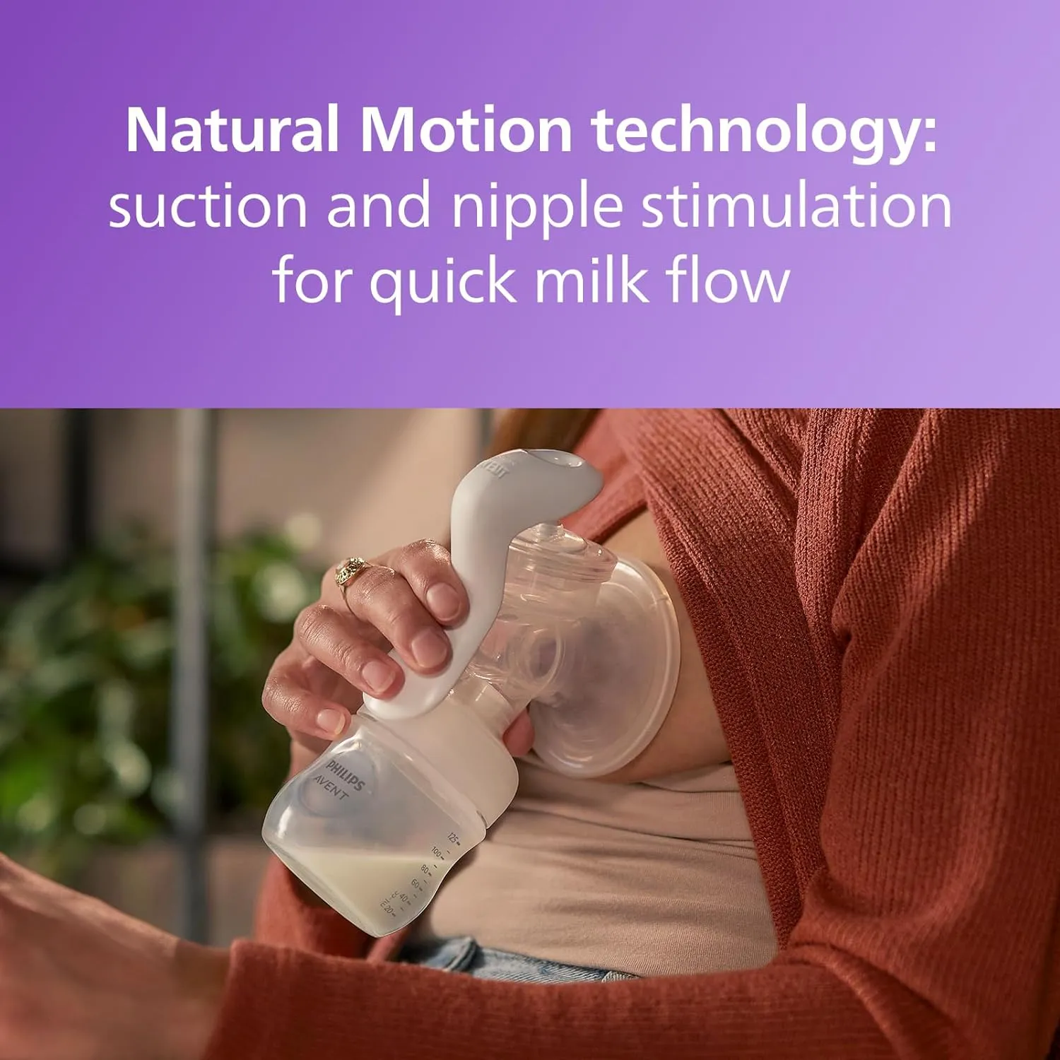 Philips Avent Manual Breast Pump, Easy Pumping with Natural Motion Technology, Silicone Cushion, 4oz Natural Bottle, Sealing Disc, Screw Ring, Transparent, Model SCF430/03