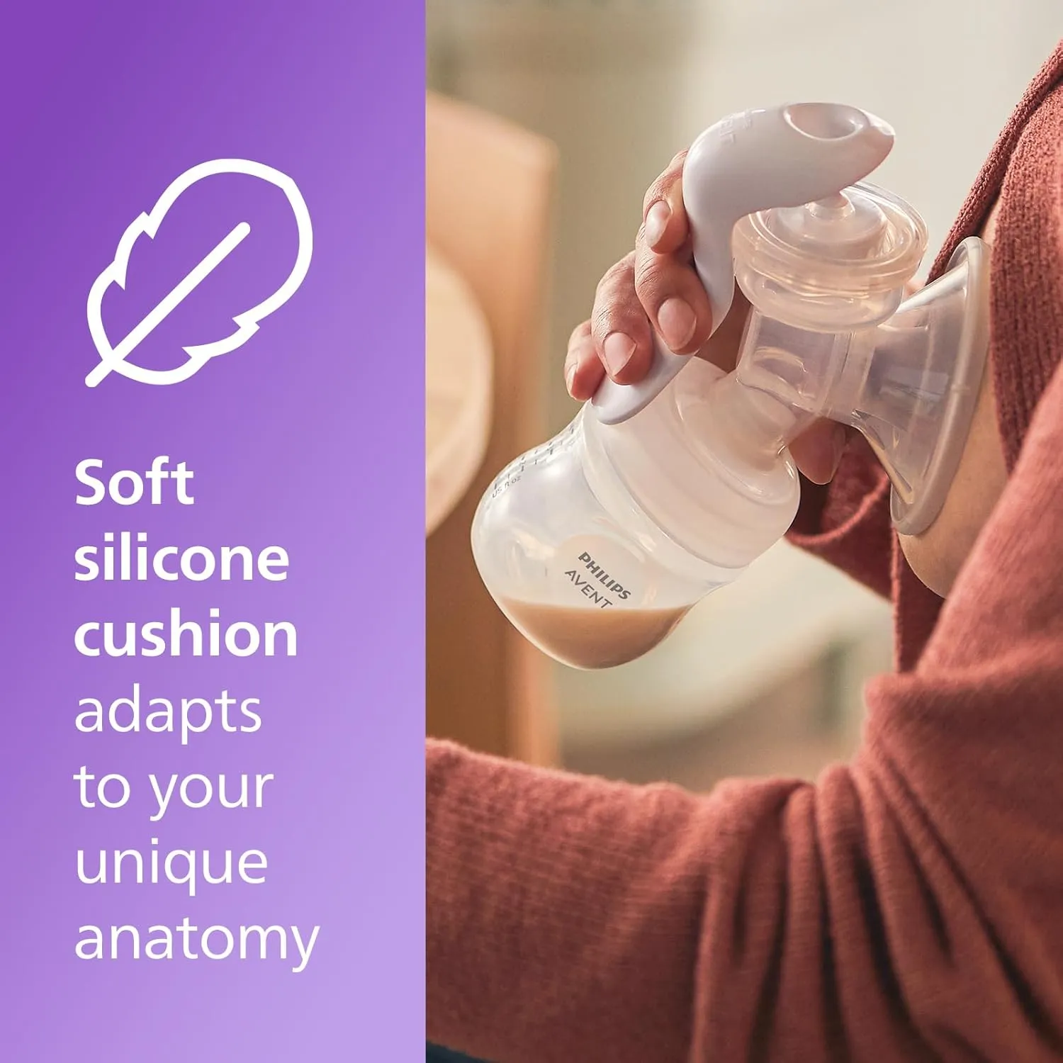 Philips Avent Manual Breast Pump, Easy Pumping with Natural Motion Technology, Silicone Cushion, 4oz Natural Bottle, Sealing Disc, Screw Ring, Transparent, Model SCF430/03