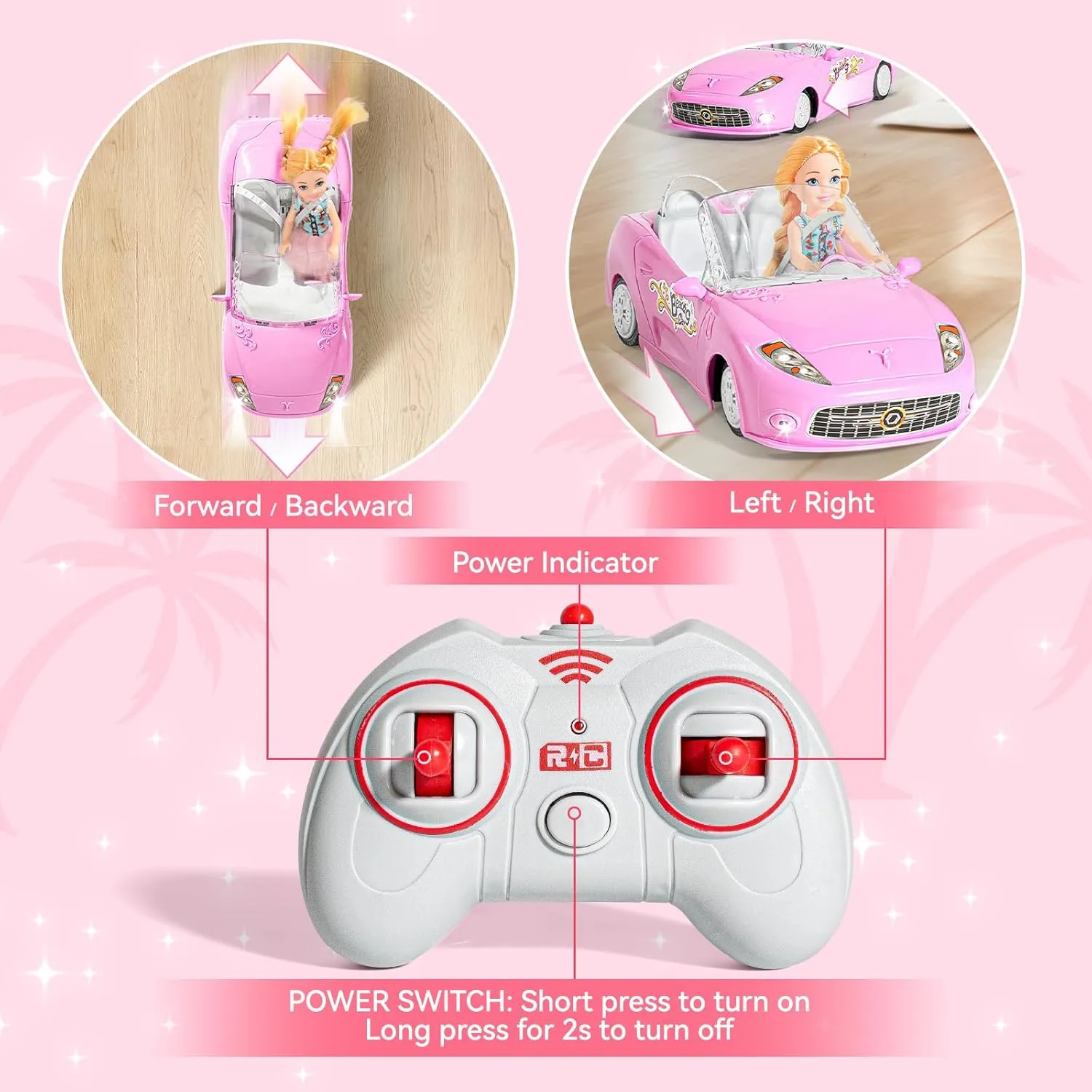 Pink Remote Control Car for Girls, 1:18 Scale RC Cars with LED Light, 2.4 GHZ Pink Truck Toy with 100 Min Long-Lasting Rechargeable Batteries, Gifts for Boys Girls Aged 4-7