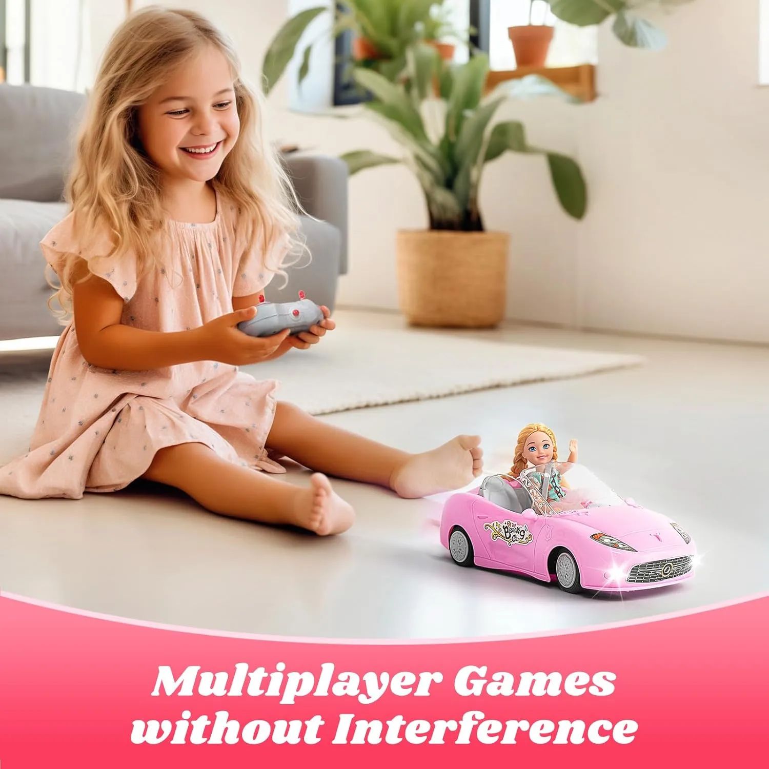 Pink Remote Control Car for Girls, 1:18 Scale RC Cars with LED Light, 2.4 GHZ Pink Truck Toy with 100 Min Long-Lasting Rechargeable Batteries, Gifts for Boys Girls Aged 4-7