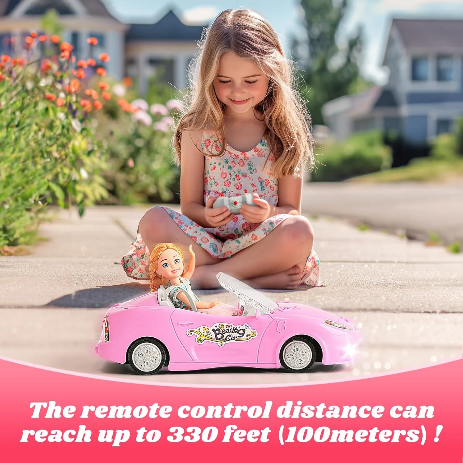 Pink Remote Control Car for Girls, 1:18 Scale RC Cars with LED Light, 2.4 GHZ Pink Truck Toy with 100 Min Long-Lasting Rechargeable Batteries, Gifts for Boys Girls Aged 4-7