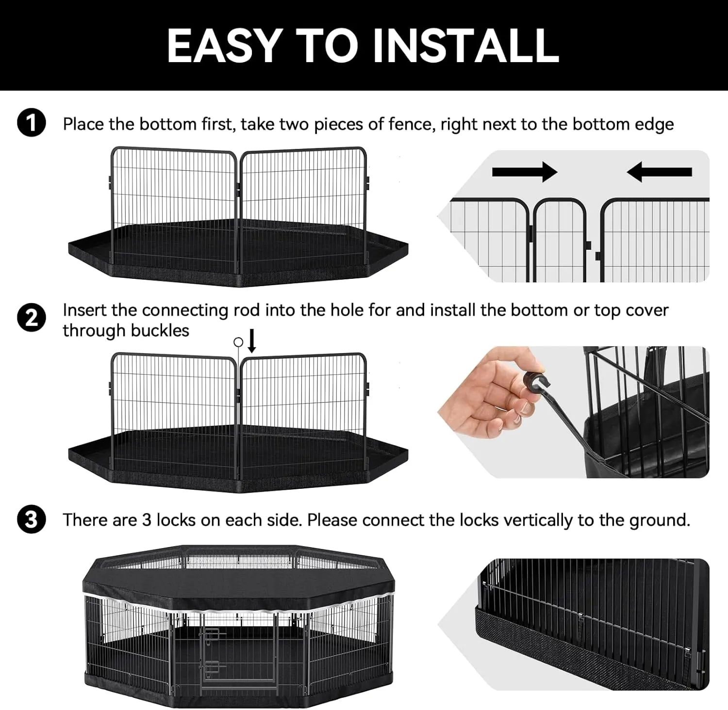 PJYuCien Dog Playpen Plus Storage Bag for Camping, 32" H Dog Pen with Extra Hard Bottom and Top，Heavy Duty Foldable Puppy Playpen for Puppies/Small and Medium Dogs, 8 Panels