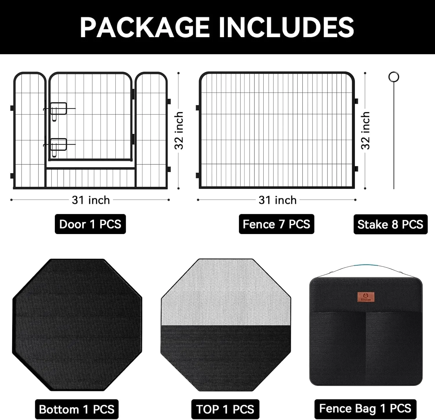 PJYuCien Dog Playpen Plus Storage Bag for Camping, 32" H Dog Pen with Extra Hard Bottom and Top，Heavy Duty Foldable Puppy Playpen for Puppies/Small and Medium Dogs, 8 Panels