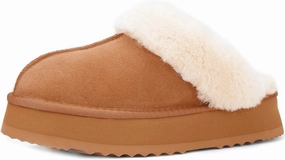Platform Slippers for Women Indoor Outdoor Suede Leather Fuzzy House Shoes