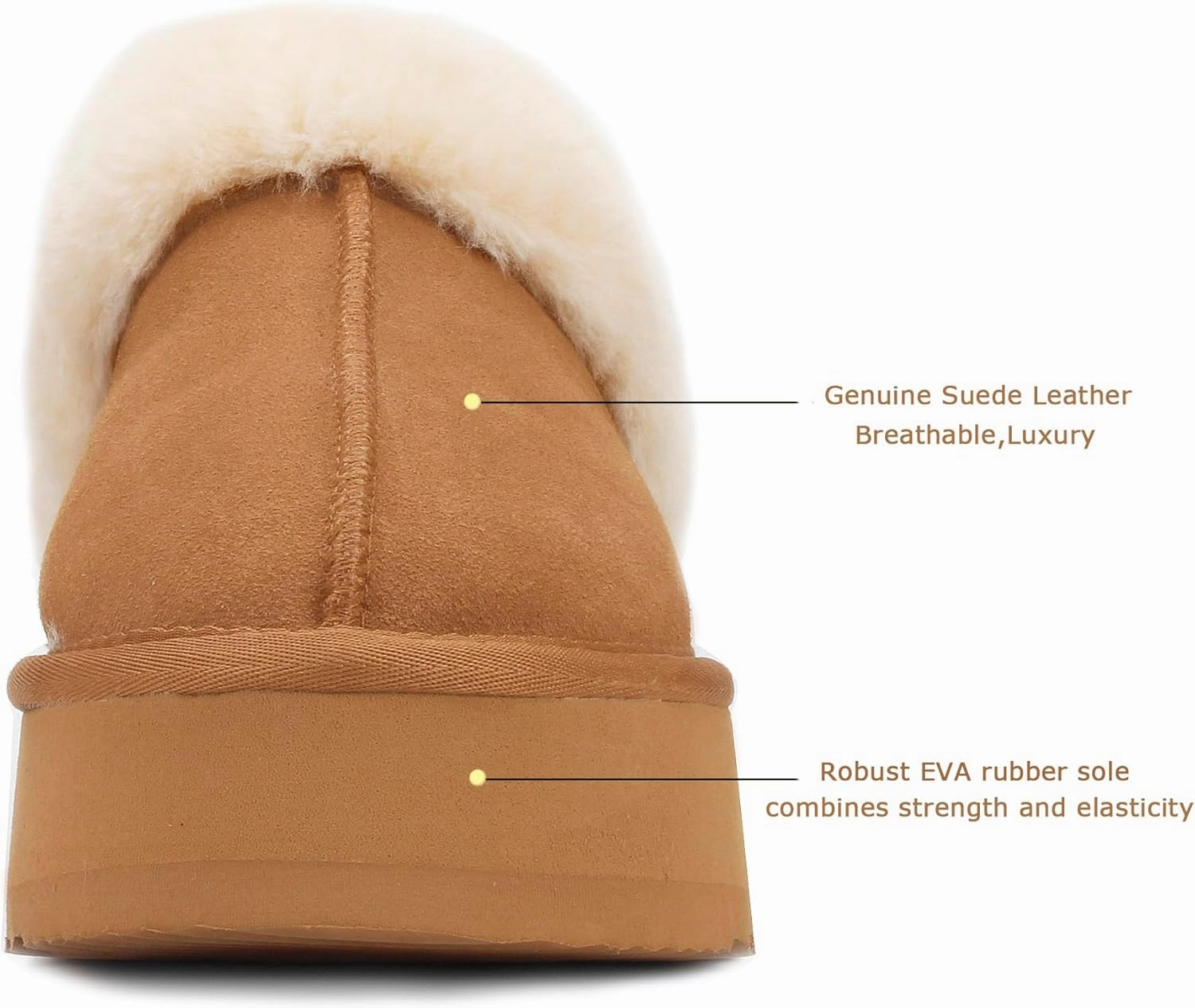 Platform Slippers for Women Indoor Outdoor Suede Leather Fuzzy House Shoes