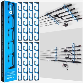 PLUSINNO H5 Horizontal Fishing Rod/Pole Holders for Garage, Wall or Ceiling Mounted Fishing Rod Rack, Aviation Aluminum Fishing Holder Holds up to 5/10/20 Rod or Combos or Nets Storage Racks