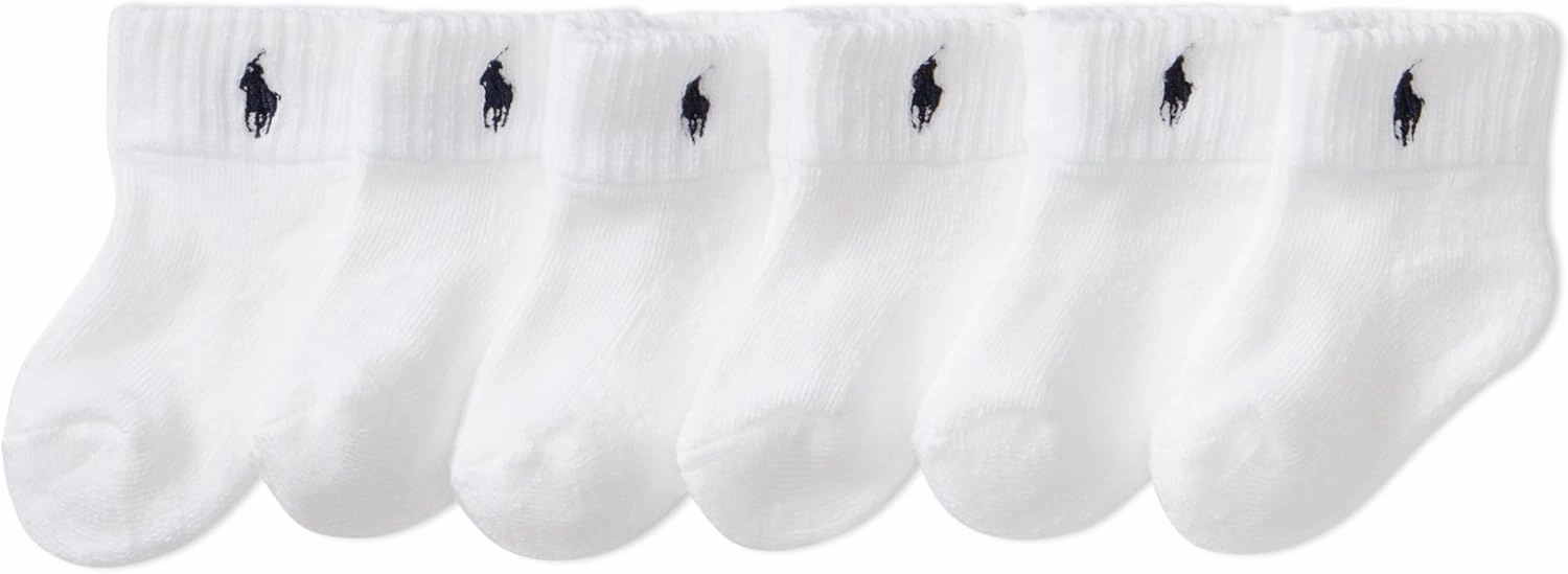 Polo Ralph Lauren Baby Classic Sport Ankle Socks-6 Pair Pack-Soft Stretchy Yarn & Stay Up Top