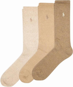 Polo Ralph Lauren Men's Ribbed Casual Crew Socks -3 Pair Pack- Cotton Comfort & Heel-toe Reinforcement