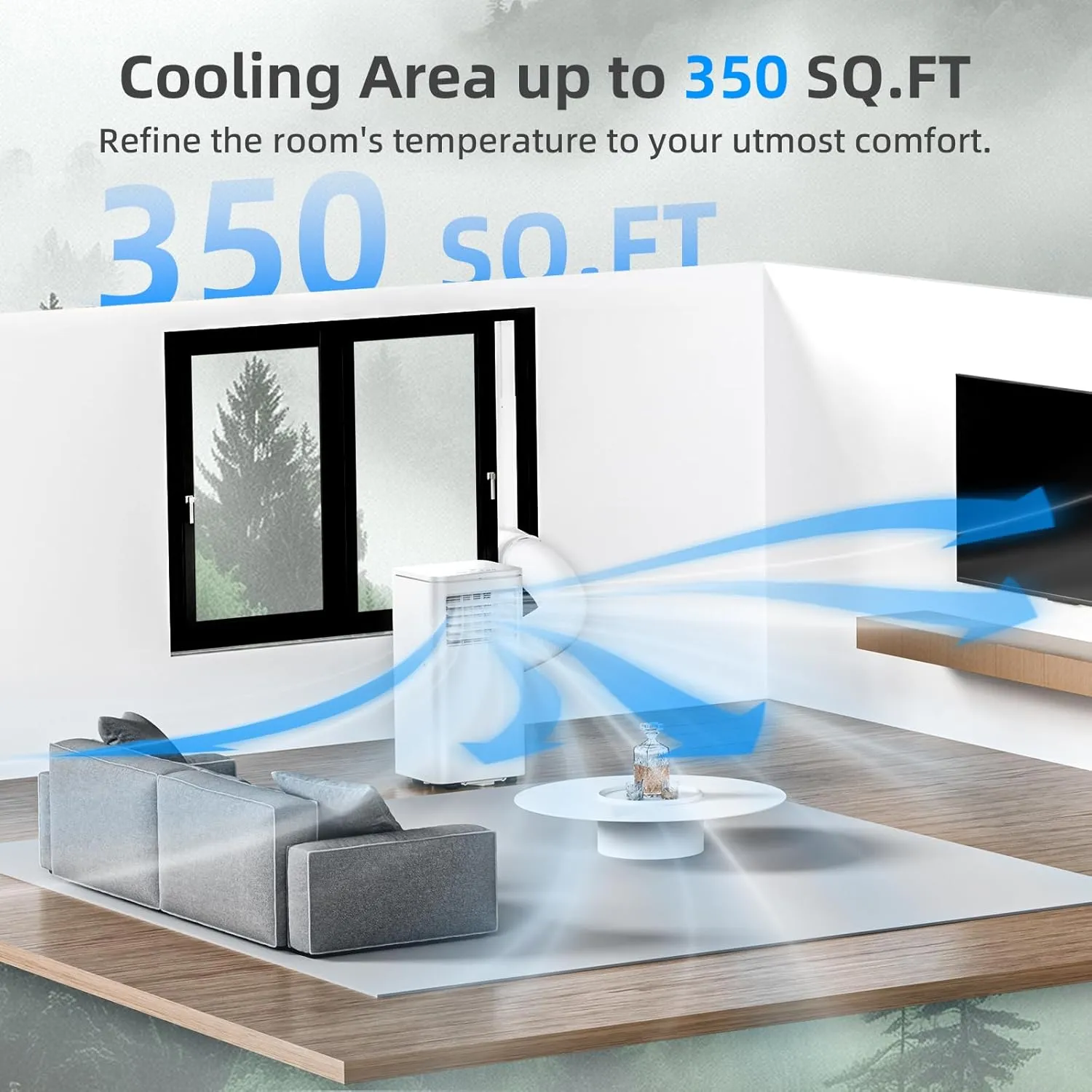 Portable Air Conditioner 8000 BTU, Remote Control, Fan Mode, Cools 350sq. ft, 24 Hour Timer, Quiet Operation,Window, 2 Fan Speed for Bedroom Office Home Dorm