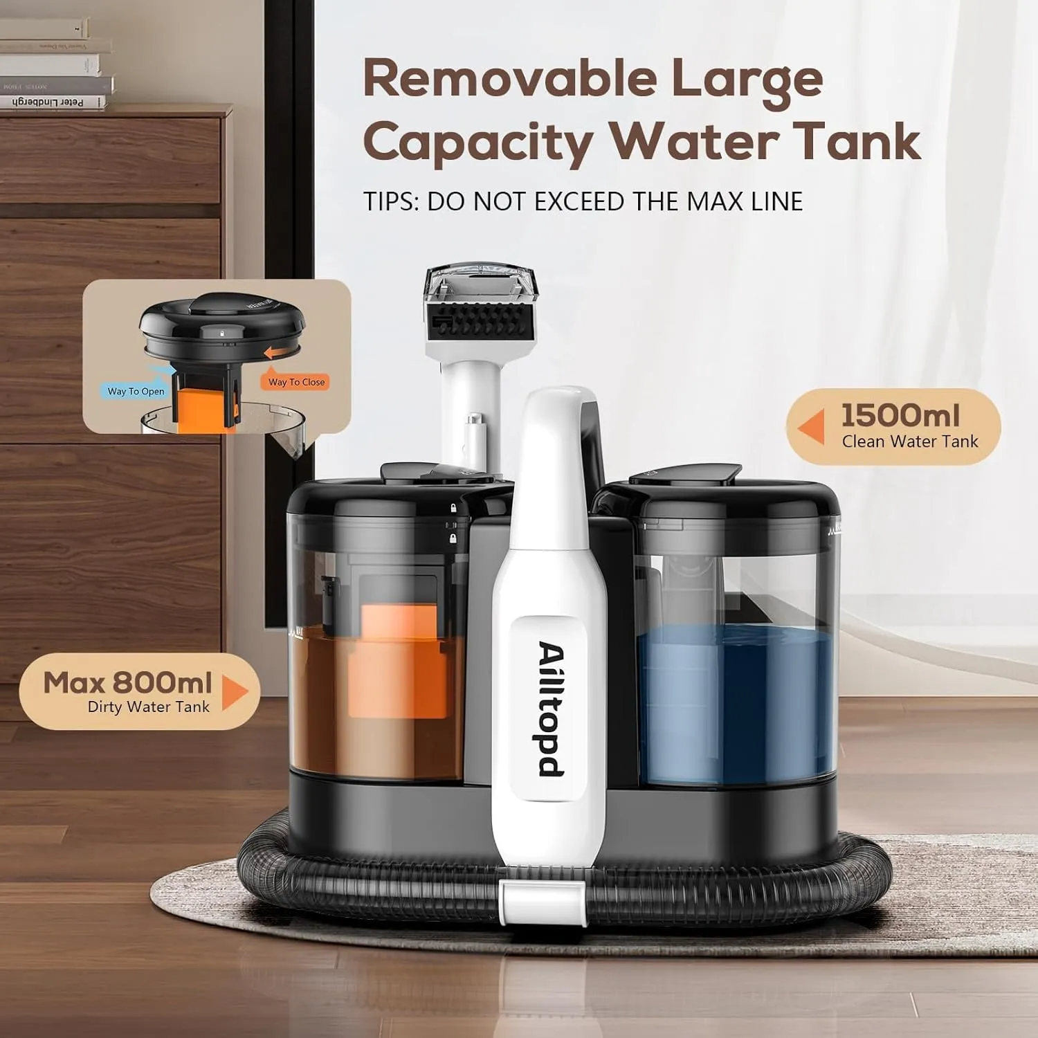 Portable Carpet & Upholstery Spot Cleaner, Powerful Suction & Spot Remover, Deep Stain Cleaning for Carpet, Car Seats, Pets, Stairs, Couches, with Dual Size BrushHead