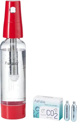 Portable Sparkling Water Maker - Travel Soda Maker for Home & Outdoor, 1L Carbonating Bottle, 10 pcs CO2 Cylinders, Compact Carbonated Water Machine for Flavored Drinks, Soda Machine (Red)