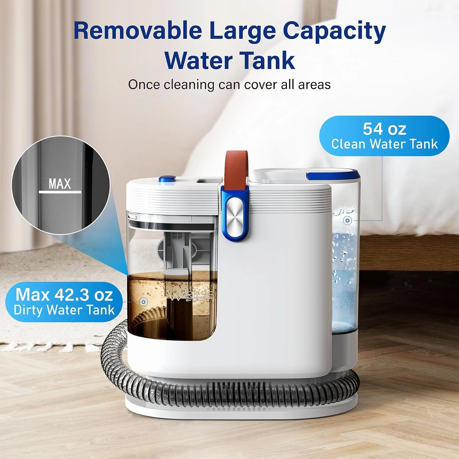 Portable Carpet Cleaner Machine, Carpet Shampooer, 15Kpa Upholstery Cleaner with 3 Tools, 54oz Large Water Tank, 16.4ft Power Cord, Spot and Stain Deep Cleaner for Rug, Couches, Car, Aquamarine