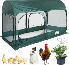 Portable Chicken Run Large Pop-Up Chicken Pen for Small Animals Outdoor Gardening Net with 3 Doors and Handbag, Easy to Install and Storage, Green