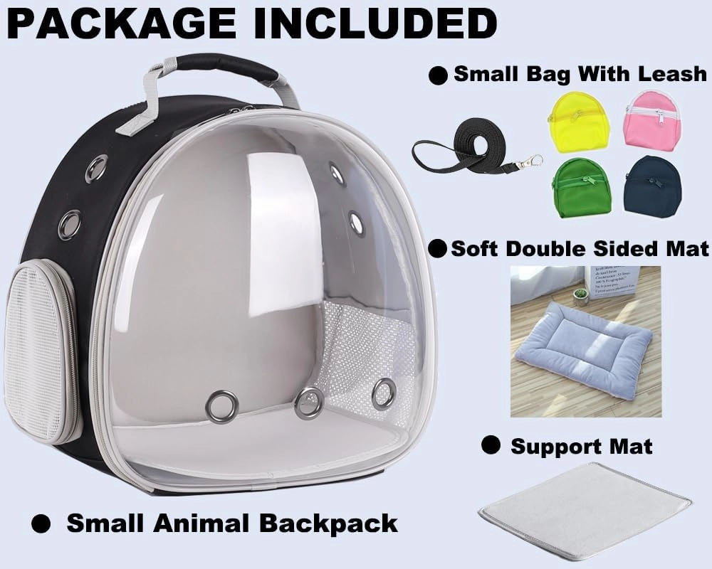 Portable Guinea Pig Backpack with Small Bag Harness and Leash Set, Space Capsule Bubble Pet Carrier Cage Travel for Rabbit, Bearded Dragon, Sugar Glider (Yellow, Backpack Bag)