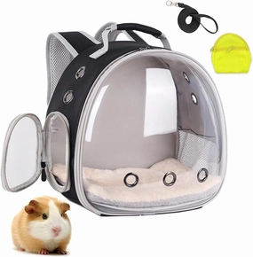 Portable Guinea Pig Backpack with Small Bag Harness and Leash Set, Space Capsule Bubble Pet Carrier Cage Travel for Rabbit, Bearded Dragon, Sugar Glider (Yellow, Backpack Bag)