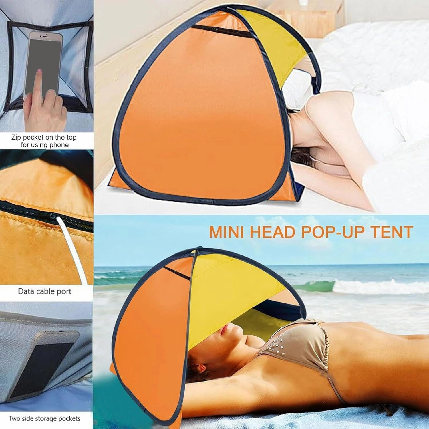 Portable Instant Head Tent, UV Blocking Beach Head Canopy, Easy Setup Automatic Sun Shelters for Outdoor Hiking Picnic Sunbathing Fishing