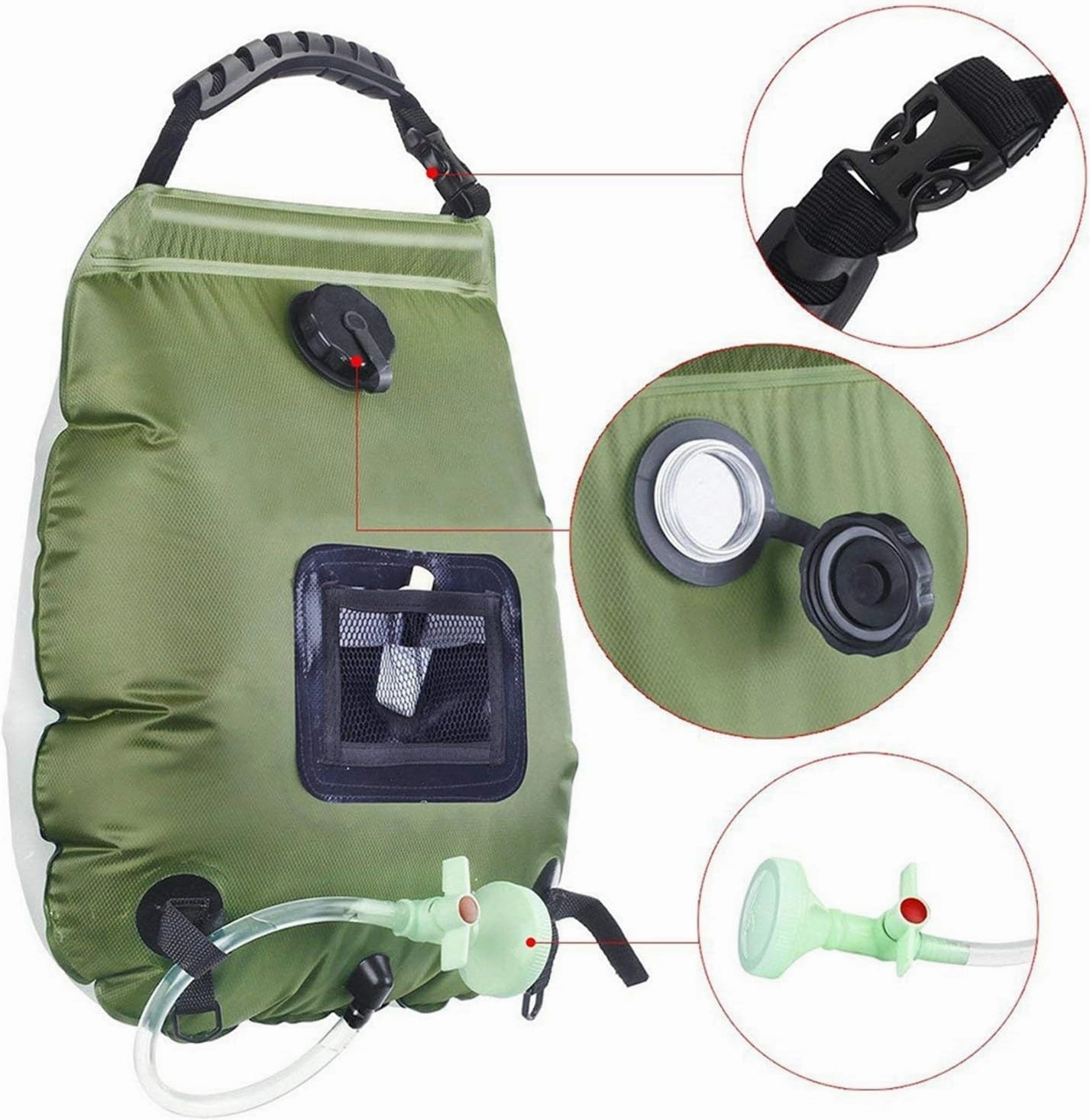 Portable Solar Powered Shower Bag for Outdoor Camping, Detachable Hose with Switch, Switchable Shower Head, Suitable for Travel, Beach, Swimming, and Hiking