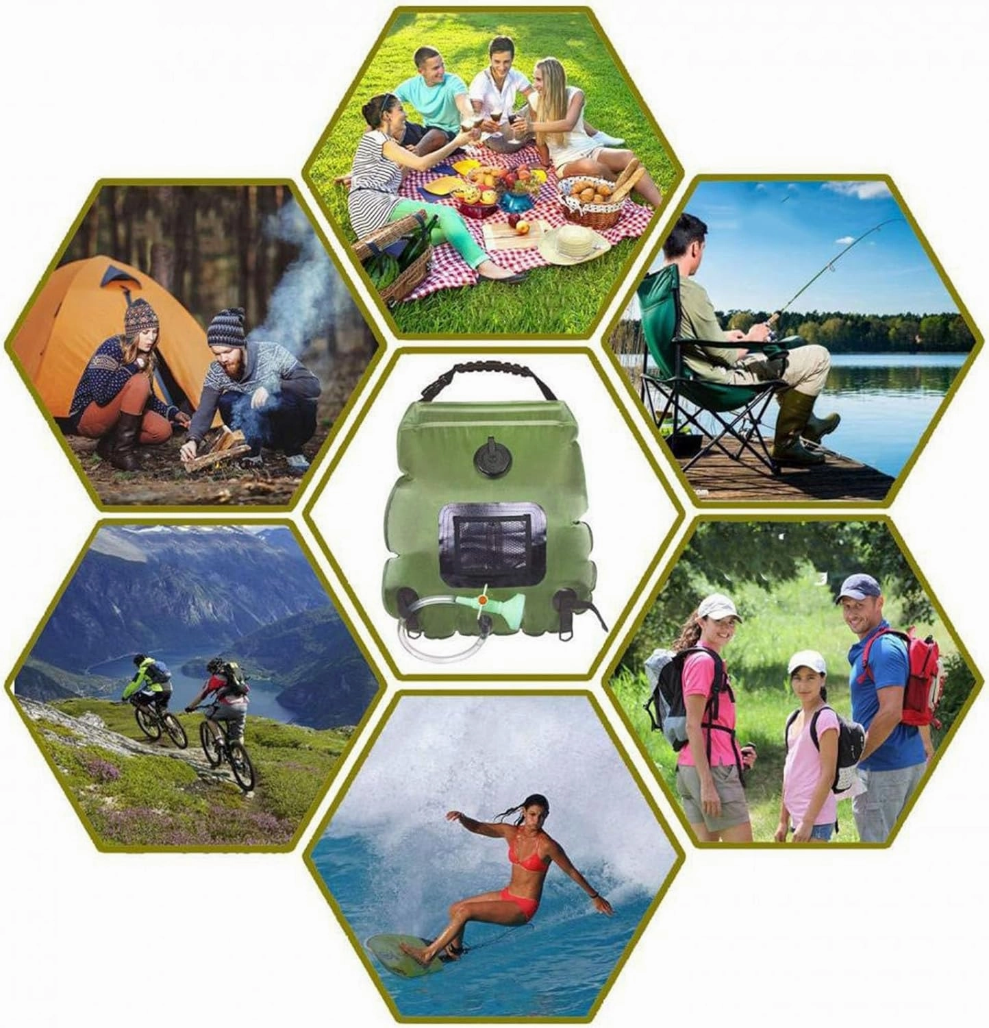 Portable Solar Powered Shower Bag for Outdoor Camping, Detachable Hose with Switch, Switchable Shower Head, Suitable for Travel, Beach, Swimming, and Hiking