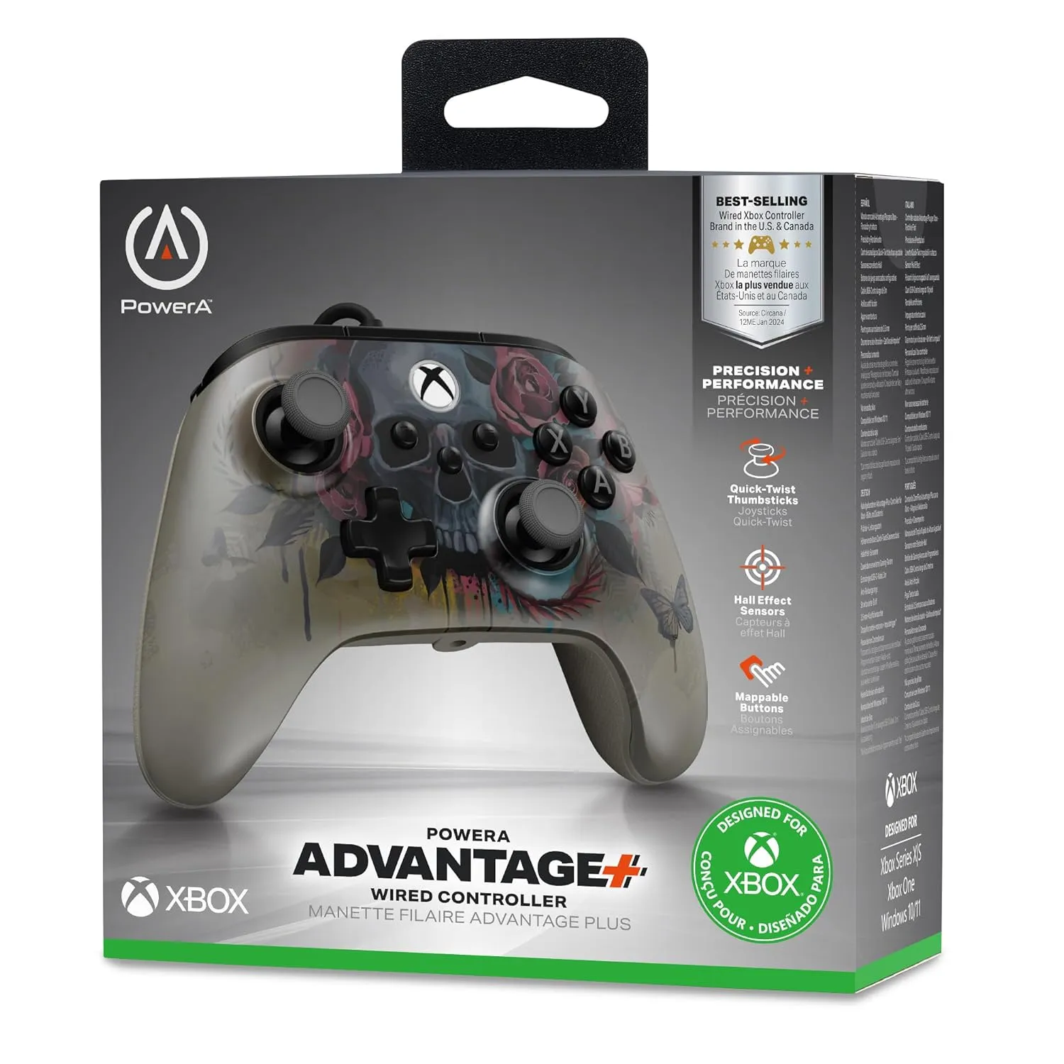PowerA Advantage Plus Wired Controller for Xbox Series X|S - Bloom & Gloom, officially licensed, adjustable height thumbsticks, hall effect, mappable buttons, works with Xbox One and Windows 10/11 PC