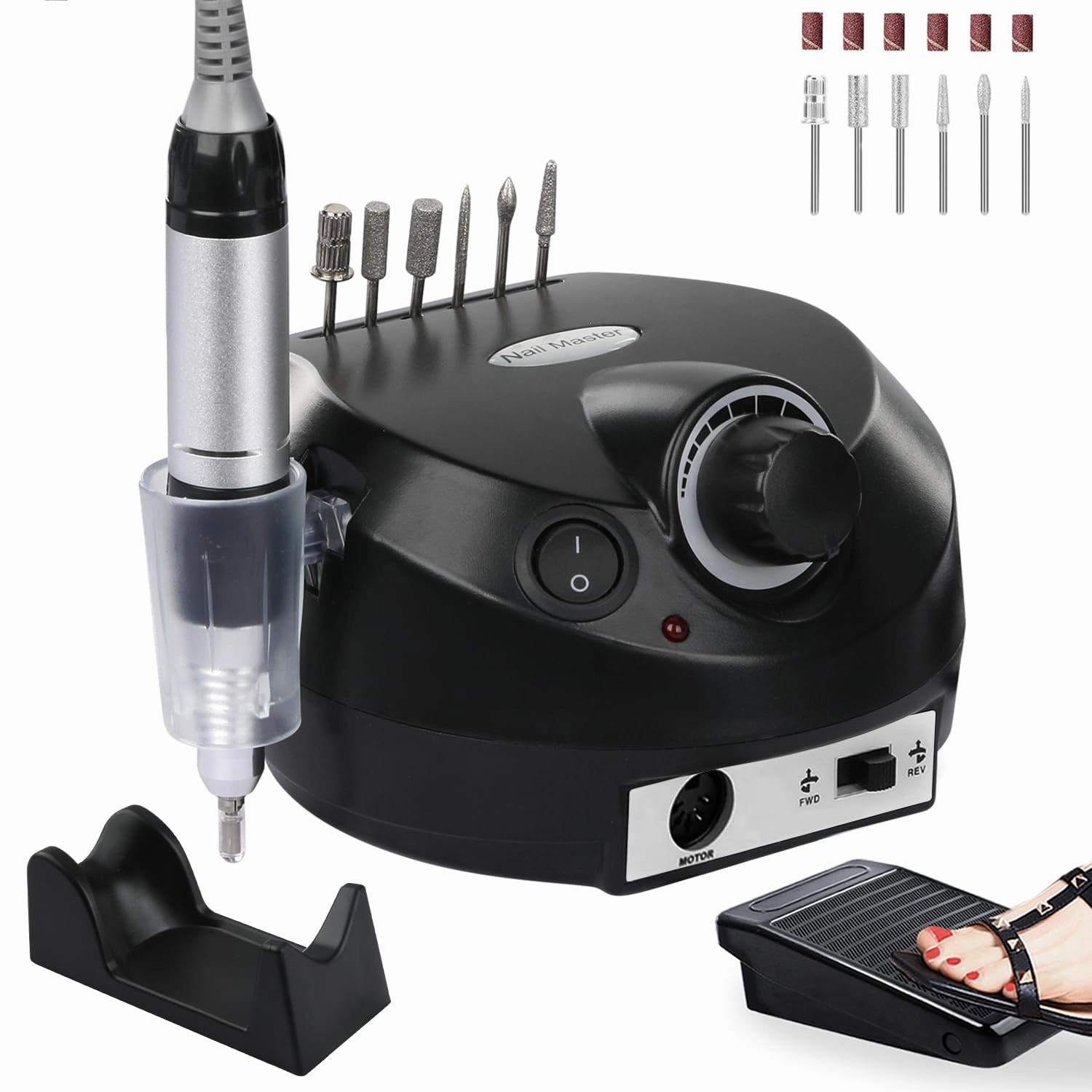 Professional Nail Drill with Pedal Black Nail Drill Set 30000 RPM Electric Nail File with Foot Pedal Nail Grinder E File NailDrill for Acrylic Nails Gel Nail Filer Electric for Home Or Salon