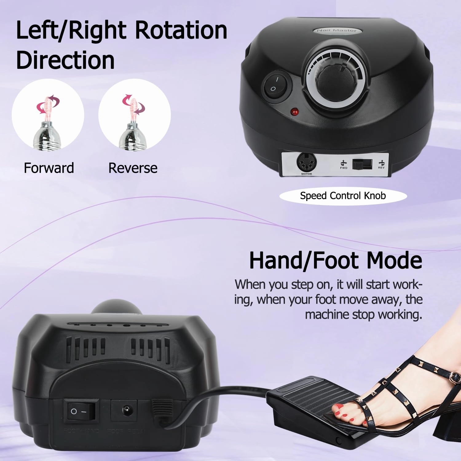 Professional Nail Drill with Pedal Black Nail Drill Set 30000 RPM Electric Nail File with Foot Pedal Nail Grinder E File NailDrill for Acrylic Nails Gel Nail Filer Electric for Home Or Salon