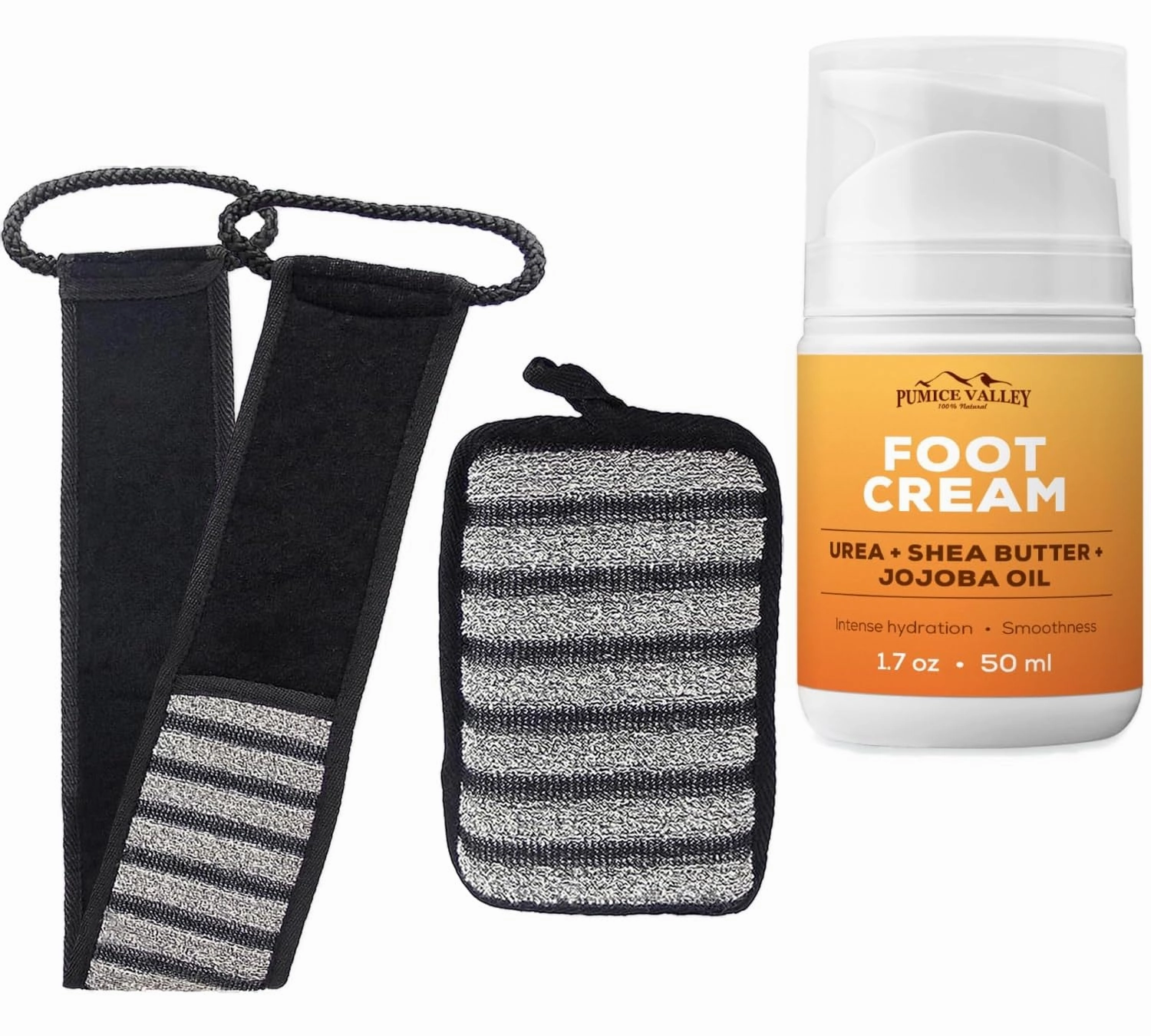 Pumice Valley Foot Cream for Dry Cracked Feet and Heels - Natural Moisturizer, Corn, Calluses Treatment Urea, Shea Butter, Jojoba Oil, Vitamin E 1.7 Oz - Exfoliating Shower Scrubber for Back