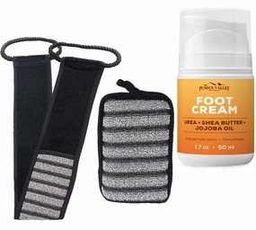 Pumice Valley Foot Cream for Dry Cracked Feet and Heels - Natural Moisturizer, Corn, Calluses Treatment Urea, Shea Butter, Jojoba Oil, Vitamin E 1.7 Oz - Exfoliating Shower Scrubber for Back