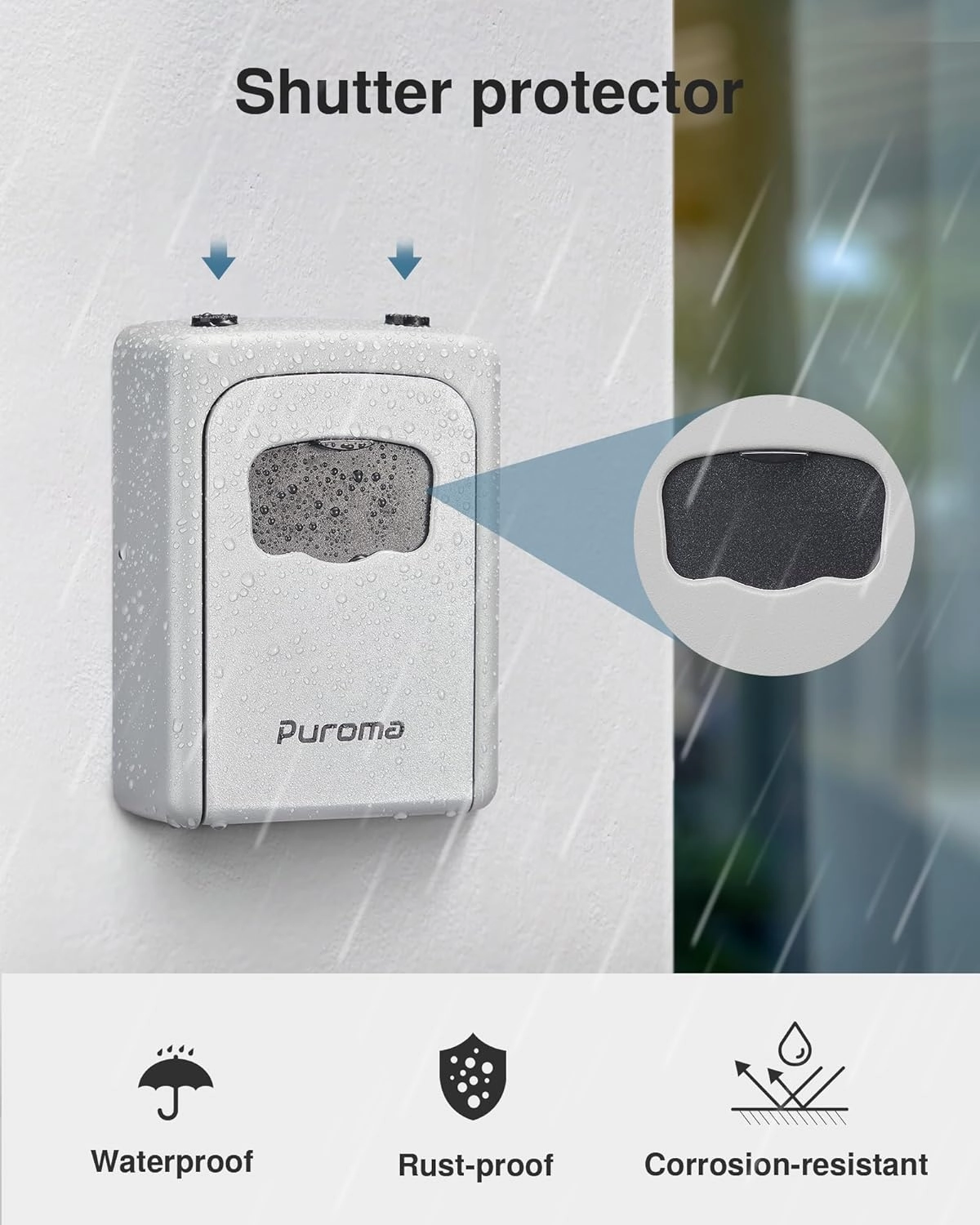 Puroma Lock Box, Large Key Lock Box Resettable Combination Code Lockbox, Portable Wall Mount Lockbox Waterproof Security Safe Box for Outside Outdoor Home Office Door Handle House Key, Silver (1 Pack)